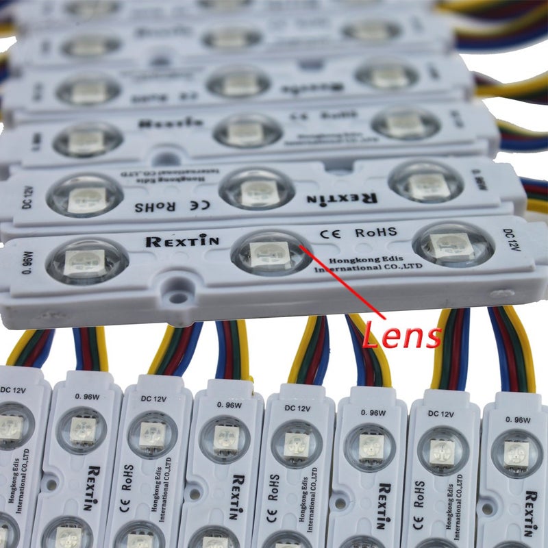 REXTiN 200 قطعة 12 فولت 5050 SMD 3 وحدة LED RGB تغيير الألوان أضواء مصباح لتزيين المنزل والحديقة وزفاف عيد الميلاد حفلة تصميم الحروف (حقن RGB) - Image 3